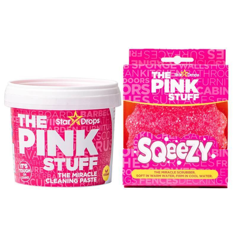 lot 45757 image: The Pink Stuff Miracle Cleaning Paste & Squeezy Scrubber Sponge Bundle All-Purpose, Non-Scratch Cleaner for Kitchens, Bathrooms, Walls, Floors, Pots, Grout, and More - Retail $9