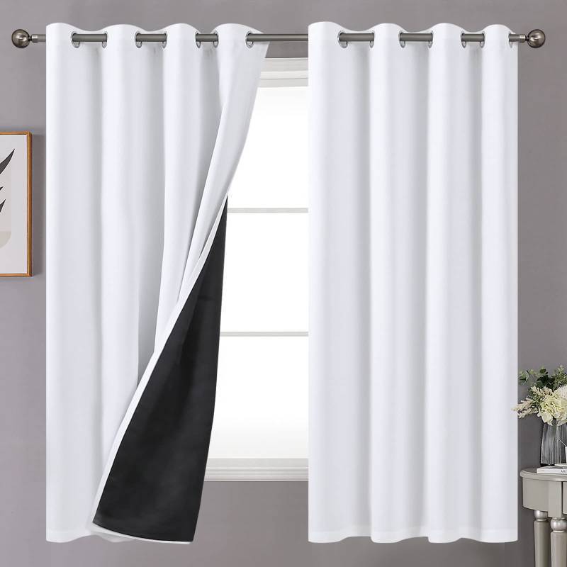 lot 45743 image: Insulated 100% Blackout Curtains for Bedroom 52 X 63 Inch, Grommet Thermal Black Out Drapes for Living Room Window Full Light Blocking Privacy with Thick Liner, 2 Panels, Pure White - Retail $34