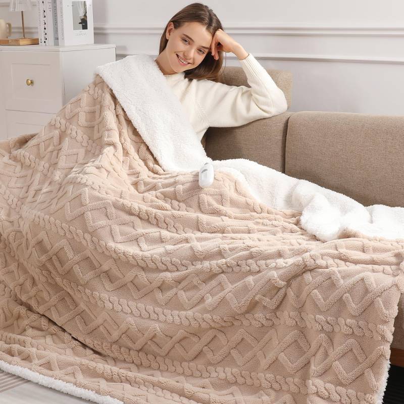 lot 45712 image: Electric Blanket Twin Heated Blanket 62X84 with 5 Heating Levels & 10 Hours Auto Off, ETL& FCC Certification Dual Sherpa Twin Heating Blanket Washable for HomeOfficeBed, Great Gift(Beige) - Retail $38