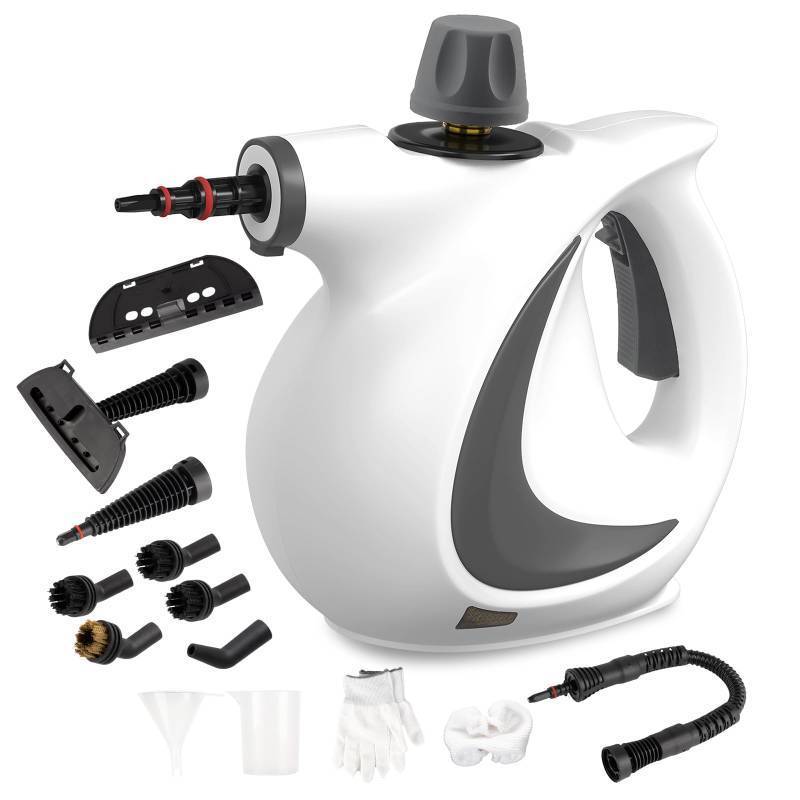 lot 45715 image: Handheld Steam Cleaner with 14-Piece Accessory Set, Steam Cleaner for Home Use, Portable Steamer for Cleaning Car Upholstery Tile Grout Home - Retail $40