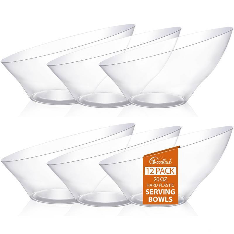 lot 45720 image: Goodluck 12 Pack Clear Plastic Serving Bowls for Party - 20 OZ Angled Disposable Serving Bowls for Wedding Party Chip, Candy, Salad & Fruit - Retail $20