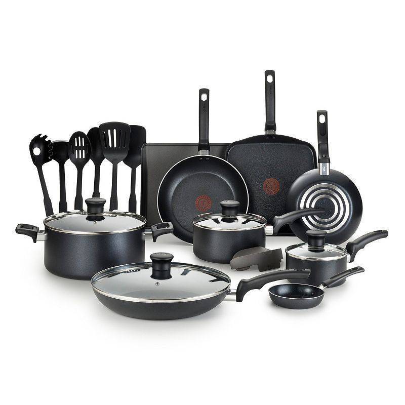 lot 45701 image: T-Fal Essentials 20-pc. Nonstick Cookware Set, Black - Retail $180