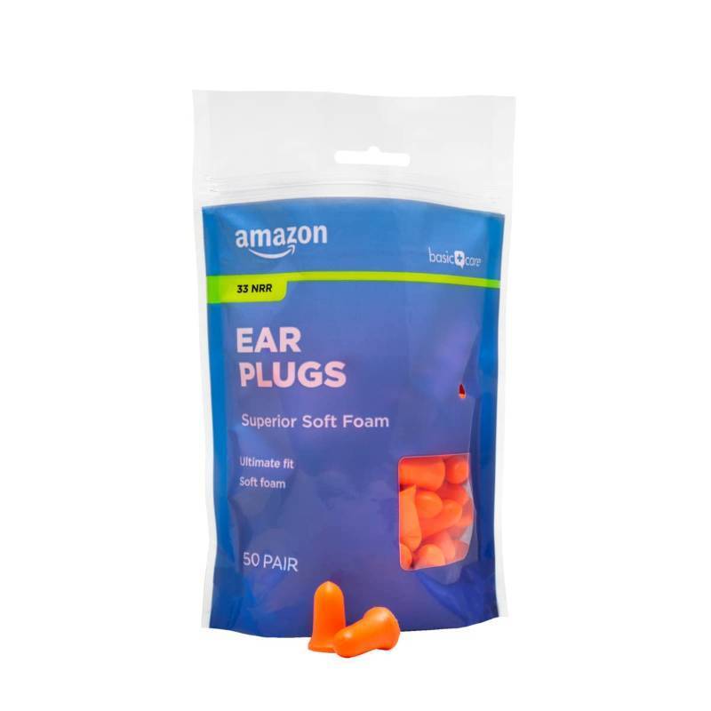lot 45760 image: Amazon Basic Care Soft Foam Noise Cancelling Earplugs for Concerts, Hearing Protection, Count Unknown. - Retail $9