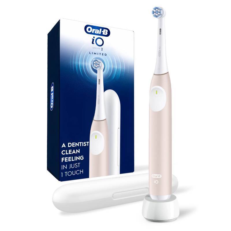 lot 45751 image: Oral-B Rechargeable Electric Toothbrush, iO Limited Simple Clean, 3 Cleaning Modes, Automatic Pressure Sensor to Protect Gums, Travel Case, Peach - Retail $70