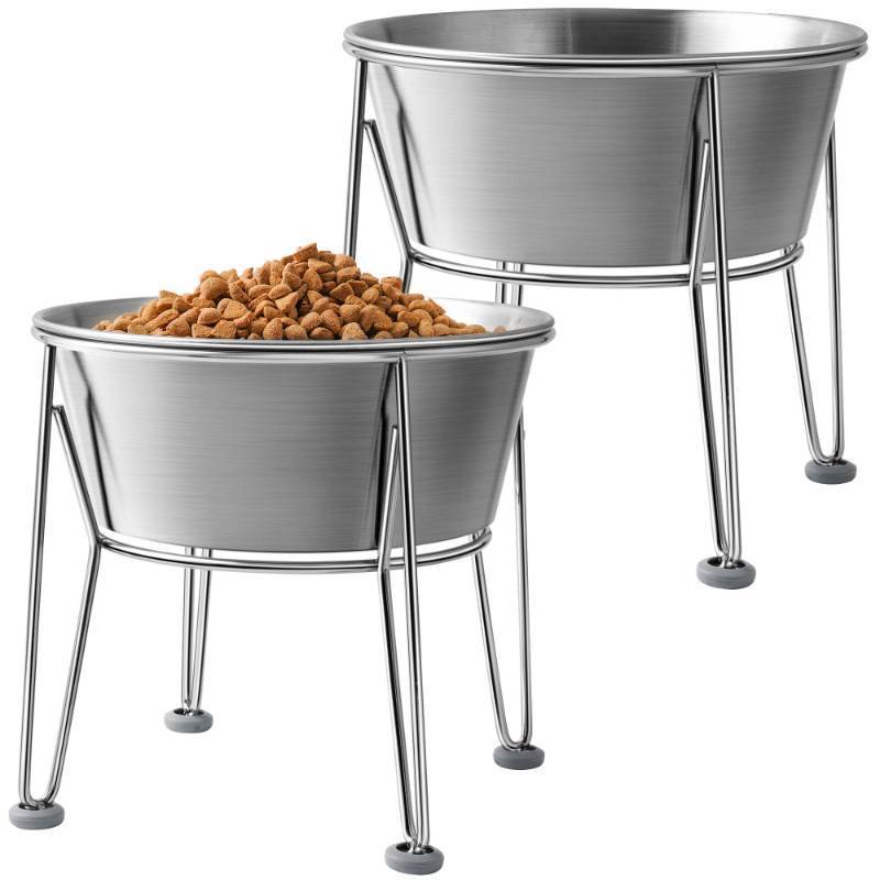 lot 45719 image: Wellbro Elevated Dog Bowls for Medium&Small Dogs - Stainless Steel 48oz6 Cups Raised Feeder with Non-Slip Base, Dual Food & Water Bowls 2-Pack - Retail $30