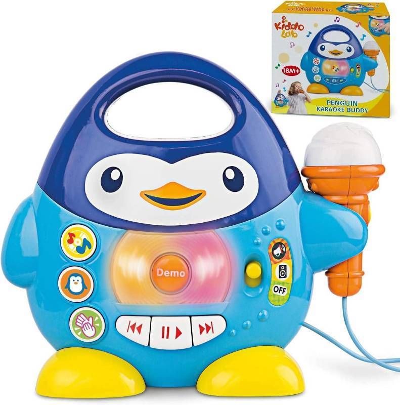 lot 45722 image: Toddler Karaoke Machine Fun Musical Toys for Toddlers 1-3 & 3-5  Ideal Kids Karaoke Machine for Boys  Engaging Toddler Toys 2-3 for Aspiring Little Singers (Penguin) - Retail $40