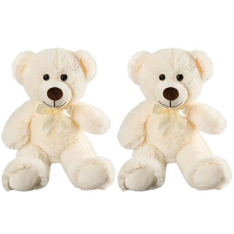 lot 45725 image: Plush Teddy Bear Cute Stuffed Animal Bear with Bow Plush Toys 13.8 Inches, 2 Pieces (CreamCream) - Retail $17