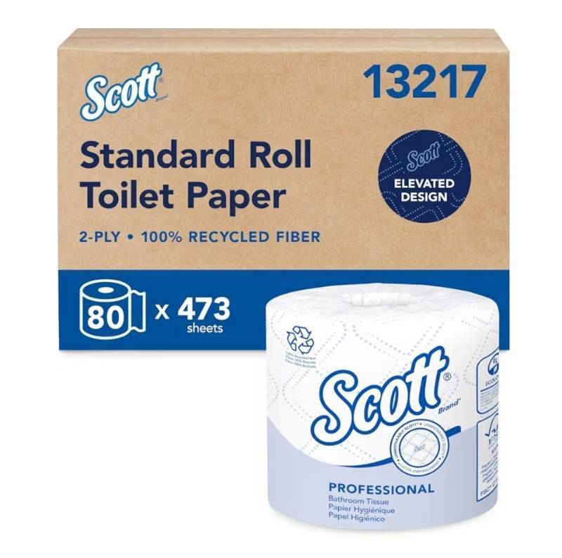 lot 45731 image: Scott Professional 100% Recycled Fiber Standard Roll Bulk Toilet Paper (13217), 2-Ply, Elevated Design, White, Individually Wrapped 80 Rolls - Retail $59