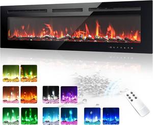 lot 171259 image: Retails for $170 EUHOMY 50 Inch Electric Fireplace Wall Recessed and Wall Mounted with Adjustable Flame Color, Fireplace Heater with Remote Control, Linear Fireplace with Timer, Touch Screen, Log & Crystal, 7501500W