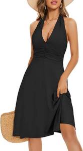 lot 171264 image: HUHOT Womens Summer Sundress Sleeveless Halter Neck Spring 2026 Floral with Pocket Elastic Waist Ruffle Mini Dresses (M)