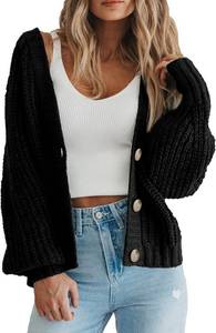 lot 171265 image: PRETTYGARDEN Womens Chunky Knit Open Front Sweater Long Sleeve Button Loose Short Cardigan Outerwear Coats (S)