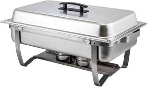 lot 171275 image: Retails for $135 Soro Essentials- 8 Qt. Stainless Steel Stackable Chafing Dish with Welded Frame Complete Set- Chafer and Buffet Warmer Set with Food and Water Pan Lid Fuel Holder for Catering Event Party Holiday