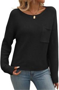 lot 171283 image: Women Crew Neck Knit Pullover with Pocket Oversized Long Sleeve Sweatshirt Color Block Ribbed Tops Fall Sweatshirts