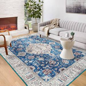 lot 171286 image: Retails for $164 WESTLOOM 8x10 Area Rug Washable Rug Bohemian Vintage Rug Large Living Room Rugs for Bedroom Vintage Floor Cover Traditional Rug Foldable Rug Floral Rugs, Blue 8x10