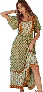 lot 171287 image: Sister Amy Womens Boho Floral Print Square Neck Beach Party Flowy Ruffle Midi Dress