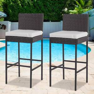lot 171290 image: Counter Height Bar Stools Set of 2 for Kitchen Counter 26 Inch, for Kitchen Island,All Weather Rattan Wicker Seat, Outdoor Rectangular Industrial Bar Chairs for,Patio Bar Set, Swivel Bar Stools