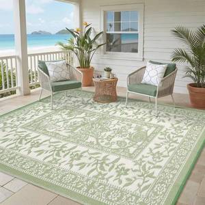 lot 171292 image: Garvee Outdoor Rug 5x8, Waterproof Reversible Foldable Plastic Straw Rug, Botanical cottagecore Outdoor Rugs Patio Camping RV Carpet for Deck Camper Porch Balcony Backyard Picnic Beach Gray sage green