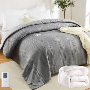 lot 271301 image: GarveeHome King Heated Comforter Electric Blanket, 104x90 Waffle Weave Heating Blanket with Wireless LCD Controller, 6 Heat Levels & 2-10H Time Settings, UL Certified, Grey