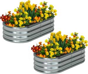 lot 271309 image: zizin 2 Pack Galvanized Raised Garden Bed Metal Oval Raised Garden Beds Outdoor Planter Box for Vegetables (4x2x1FT, Silver)