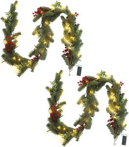 lot 271318 image: Christmas Garland Artificial Pine Decoration - 6 Pack Fake Green Cedar Garland Realistic Christmas Norfolk with Berry for Winter Holiday Mantle Fireplace Table Wall Window