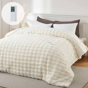lot 371229 image: GarveeHome Heated Comforter Queen Size with Wireless Remote & Dual Zone Control, Luxury Faux Fur Electric Bedding Blanket, 6 Heat Levels & Auto Shut-Off, for Couples, Blue