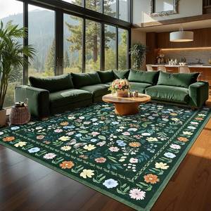 lot 371233 image: Garvee Washable Floral Rug 8x10ft Non Slip Living Room Rug, Area Rugs Vintage Distressed Soft Carpet for Bedroom, Dinning Room, Home Office