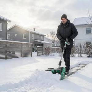 lot 371234 image: Retails for $108 Garvee 12 Snow Blower Cordless - Snow Shovel for Driveway, 16.5 ft Snow Throwing Distance, 20V 1  4.0Ah Battery & Quick Charger, Adjustable Handle, for Walkways Deck Stair Snow Removal