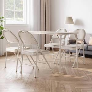 lot 371235 image: Garvee 4 ft Folding Table Indoor Outdoor, Protable Foldable Card Table, Lockable Metal Legs Support, Upholstered PU Leather Tabletop, Heavy Duty for Picnic Parties Wedding BBQ Camping (Beige Desk)
