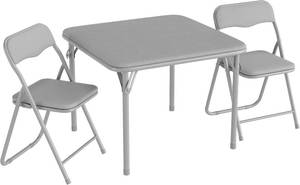 lot 371240 image: GarveeHome Boys and Girls Folding Table and Chair Set of 3, Featuring a Portable Table and Chairs with Soft Pu Cushions. No Assembly is Required, Perfect for Eating, Reading and Playing, Grey.