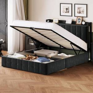 lot 371252 image: Retails for $189 Garvee Full Size Lift Up Storage Bed, Upholstered Velvet Bed Frame with Storage Headboard, Metal Platform Bed, No Box Spring Needed, Solid Wooden Slats, Noise Free, Black