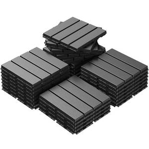 lot 471364 image: Retails for $110 Goovilla 27 sq. ft Plastic Interlocking Deck Tiles 27PCS Waterproof Patio Balcony Flooring, 12x12 Outdoor Interlocking Deck Tile for All Weather Porch Poolside Grass Dirty, Decking Tiles, Dark Grey