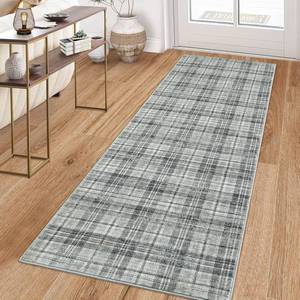 lot 471372 image: Washable Rugs Runner Rug 2x6 Modern Plaid Area Rug Soft Carpet 2x6 Greenish Grey