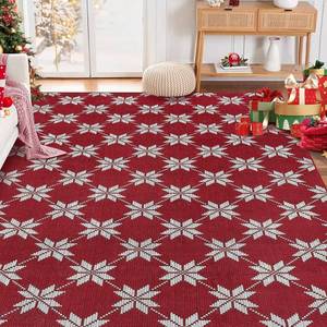 lot 471378 image: Red Christmas Night Accent Rug - 8x10ft Foldable Low Pile Carpet