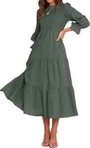 lot 471379 image: BTFBM Women Casual Long Sleeve Crew Neck Fall Dress Bohemian Relaxed Fit Floral Flowy Maxi Dresses Tiered Cocktail Dress