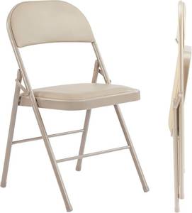 lot 471382 image: Sweetcrispy Folding Chair 2 Pack, Leather Padded Folding Chairs, Sturdy Metal Foldable Chairs, Easy to Use and Store, Outdoor and Indoor, for Home, Office, Party, Comfy, Kahki