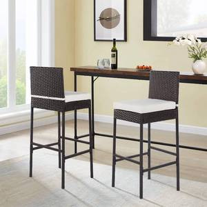 lot 471383 image: PayLessHere Outdoor Bar Stools Rattan Bar Chairs Set of 2 Wicker Bar stools Counter Height Patio Bar Chairs with Backrest Cushion Footrest for Patio Lawn Backyard, Brown