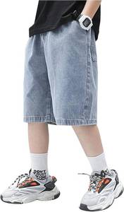 lot 471388 image: OYOANGLE Boys Denim Cargo Shorts Straight Leg Outdoor Casual Jeans Shorts with Slant Pocket