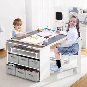 lot 471396 image: Retails for $170 4 In 1 Kids Art Table and Chair Set,Toddler Craft Large Storage Desk with Portable Art Supply Organizer, Drawing Desk, Kids Activity and Study Table, Activity & Crafts for Children Wooden Furniture