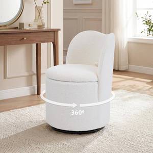 lot 471397 image: Retails for $150 Swivel Teddy Vanity Chair with Storage, Upholstered Vanity Stool with Back, Sherpa Vanity Stool Chair, Round Makeup Chair Swivel Accent Chair Barrel Armchair Soft Padded Seat for Living Room Bedroom