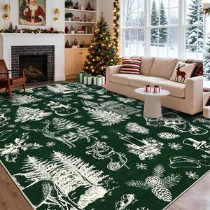 lot 471401 image: Garvee Christmas Washable Rugs 8x10 Area Rugs for Living Room Tree Santa Reindeer Non Slip Throw Rugs Large Bedroom Rug Low Pile Stain Resistant Carpet for Dining Room Office Classroom, 8x10 Green