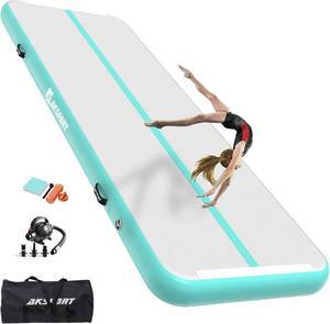 lot 131231 image: Retails for $101 AKSPORT Gymnastics Air Mat Tumble Track Tumbling Mat Inflatable Floor Mats with Air Pump for Home UseTumbleGymTrainingCheerleadingParkourBeachParkWater (9.84 ft)