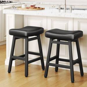 lot 142044 image: Retails for $108 Counter Height Bar Stools Set of 2, 24 Inch Barstools for Kitchen Counter, Kitchen Stools with Bonded Leather Saddle Seats & Heavy Duty Metal Legs, Easy Assembly, All Black