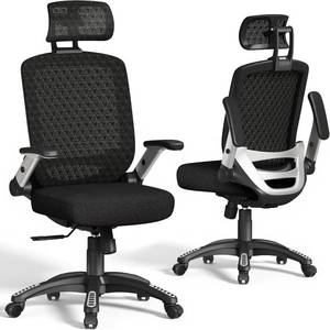 lot 351609 image: Retails for $226 GABRYLLY Ergonomic Office Chair, High Back Home Desk Chair with Flip-Up Arms, 3D Headrest, Thick Sponge Seat &90-120  Recline, Big and Tall Mesh Executive Chairs for Man Woman, Midnight-Cloud