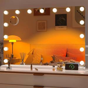 lot 431242 image: Retails for $111 Hasipu 31x22 Vanity Mirror with Lights, Makeup Mirror with Lights and Magnification, Hollywood Mirror with 3 Color Modes, LED Make up Mirror, Light up Mirror with USB & Type-C Charging