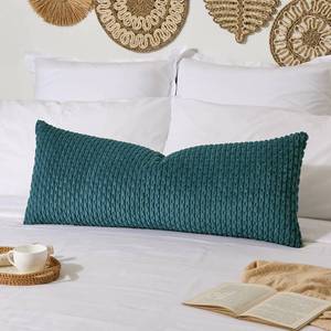 lot 8697 image: Kevin Textile 20x54 Inch Long Body Lumbar 1 Pack Boho Decorative Throw Pillow Cover Soft Striped Corduroy Rectangle Cushion Case Farmhouse Accent for Living Room Couch Sofa Bed, Teal Blue - Retail $87