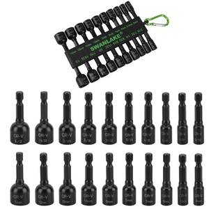 lot 8701 image: 20-Piece Magnetic Nut Driver Set, Metric & SAE 14 Hex Shank, Drill Socket Set, Impact Driver Bit Set, Magnetic Bit Holder with Aluminum Alloy Snap Clip, Quick Change Tool - Retail $10