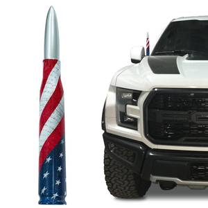 lot 8704 image: Engirette Car Truck Antenna with Tire Stem Caps American Flag Anti-Theft Design, Universal Short Replacement for Ford F150 F250 F350 Raptor Dodge RAM GMC Sierra Chevy Silverado 1500 2500 3500, Silver - Retail $20