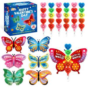 lot 8707 image: SpringFlower 30 Pack Valentines Day Cards for Kids School with Stacking Heart Pencils, Valentines Day Gifts Exchange for Kids Boys Girls, Valentines Party Favors Prizes Set for Kids - Retail $10