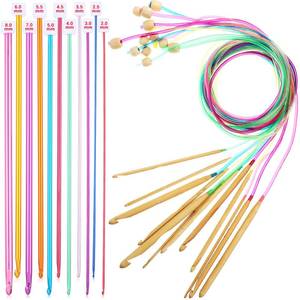 lot 8708 image: Tunisian Crochet Hooks Set 3-10 mm Cable Bamboo Knitting Needle with Bead Carbonized Bamboo Needle Hook 2-8 mm Assorted Color Tunisian Afghan Aluminum Crochet Hooks (Colorful Cable) - Retail $15
