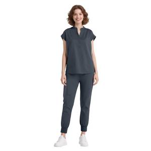 lot 8712 image: Dvoliaw Scrubs for Women Set, Sleeveless Stand-Up Collar Medical Nurse Uniform Top and Jogger Pants, 8 Pockets Charcoal Gray XXL - Retail $18